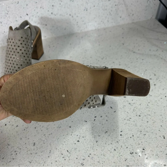 Barbara Barbieri Leather Slingback Peep Toe Block Heel Gray - Picture 6 of 12